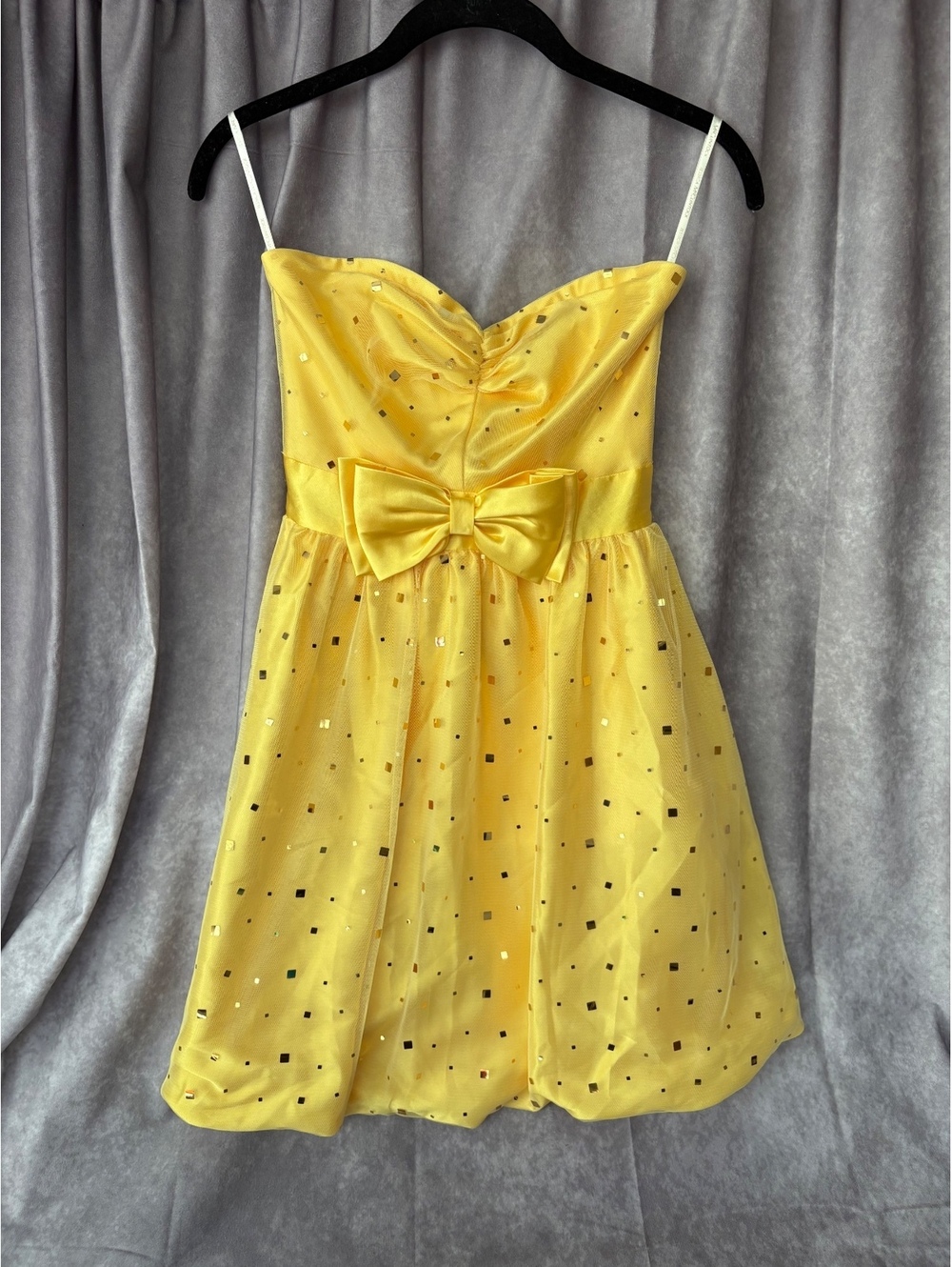 Vintage Jessica McClintock Gunne Sax Yellow Party Dress Bow Glitter Size 1 USA